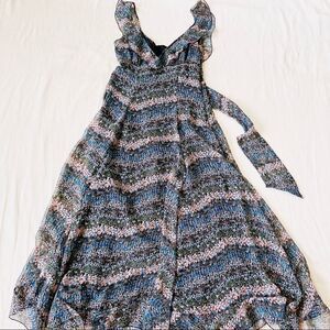 Womens Dress Maxi Summer Flowy Deep Vneck Floral Fashion Sleeveless Ruffle Small